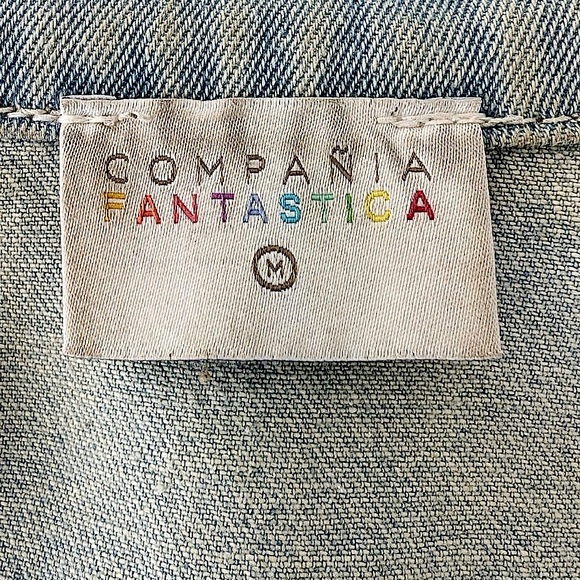 Compania Fantastica Blue Denim Jean Applique Jacket With Colorful Patchwork Sz M - Picture 16 of 16
